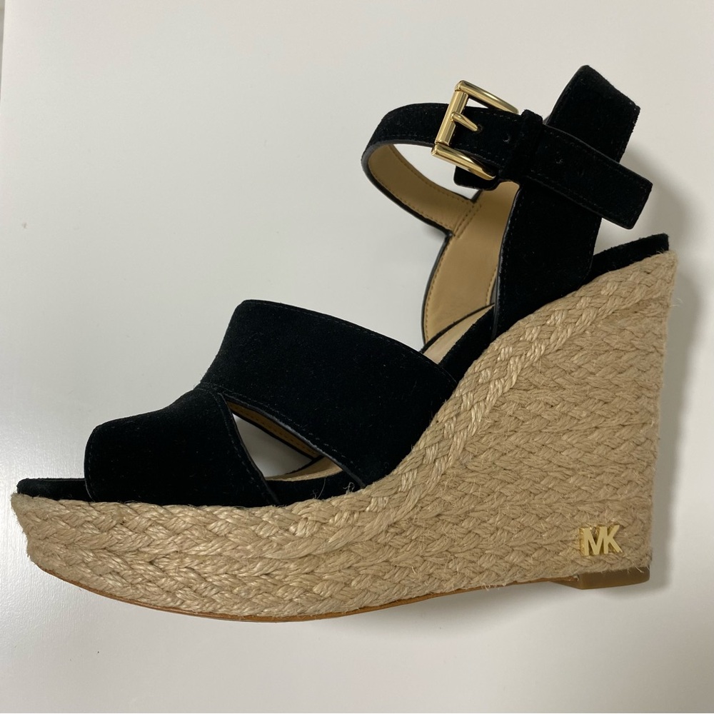Michael Kors Black Suede Espadrille Wedge Heel Sandals
